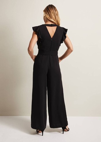 Phase Eight Kallie Ruffled Wide Leg Jumpsuit Black Canada | EWUHKF-301